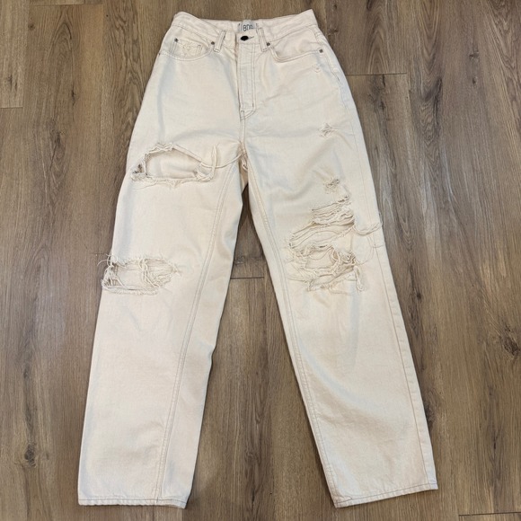 BDG Denim - BDG Urban Outfitters High-Rise Baggy Distressed Jeans Cream Off-White Size 27